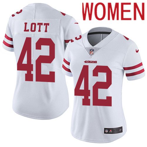 Women San Francisco 49ers #42 Ronnie Lott Nike White Vapor Limited NFL Jersey->women nfl jersey->Women Jersey